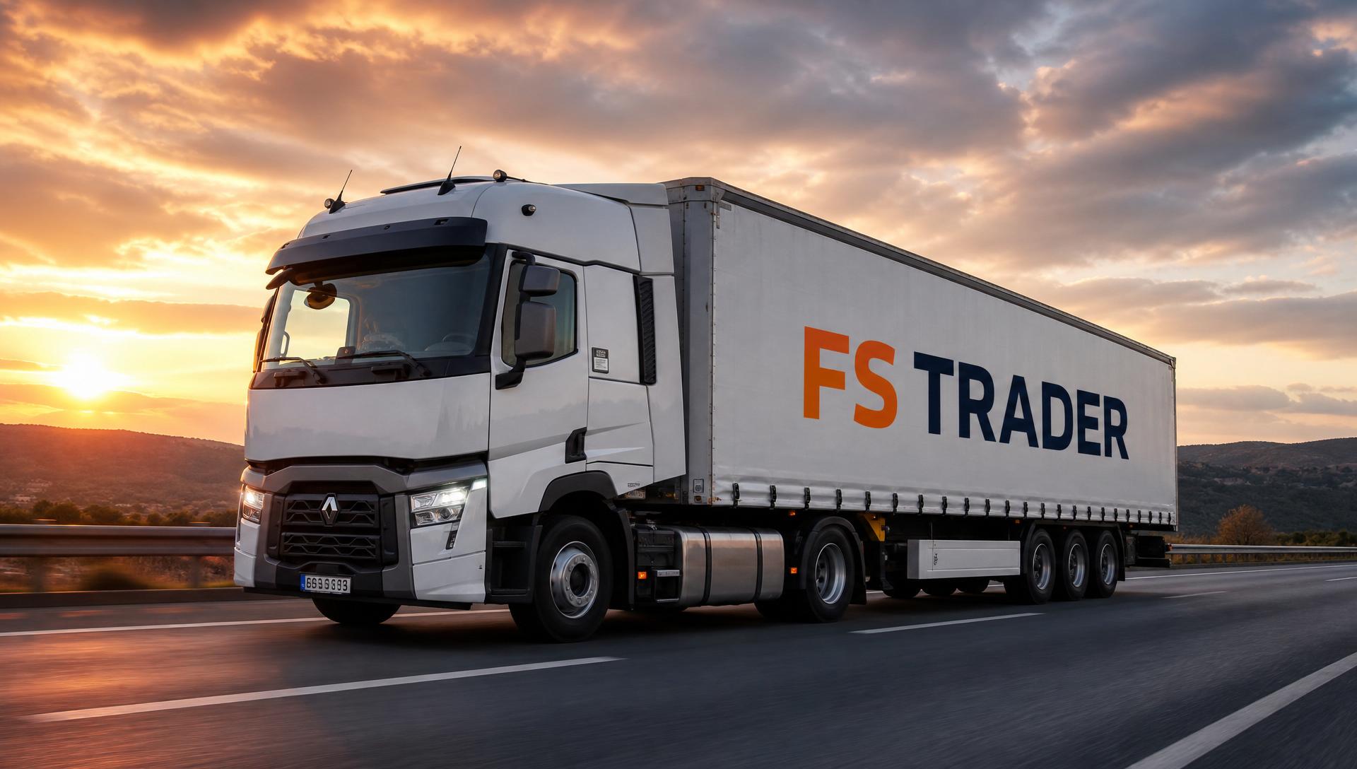 FS Trader international truck with a trailer on a European motorway